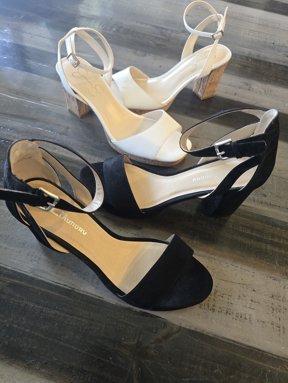 Jessica Simpson White Ankle-Strap Block Heel Sandals & Laundry Black Black Heel.